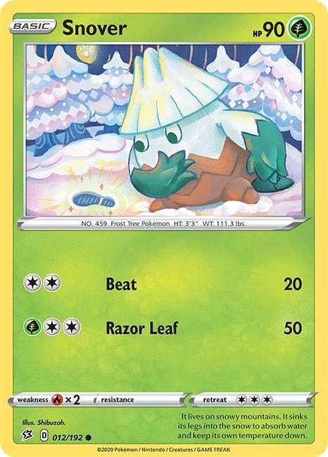 Pokemon Snover 012/192 SWSH02: Rebel Clash Reverse Holo - EternaCards
