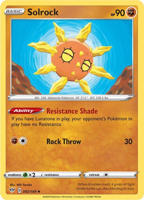 Pokemon Solrock 092/189 SWSH03: Darkness Ablaze Reverse Holo - EternaCards