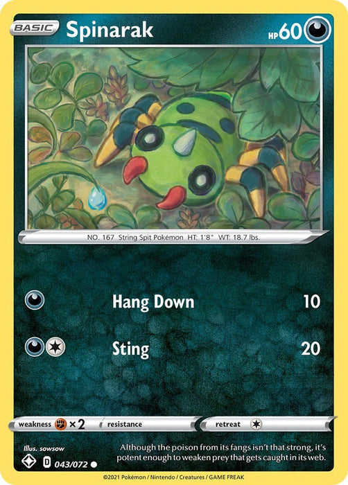 Pokemon Spinarak 043/072 Shining Fates Reverse Holo - EternaCards