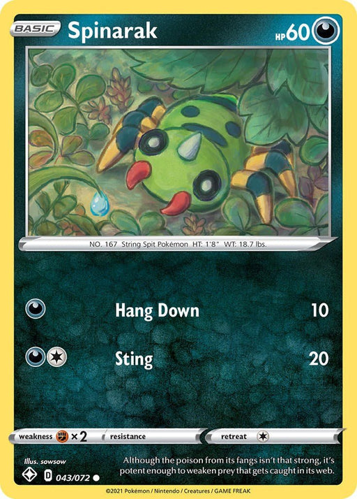 Pokemon Spinarak 043/072 Shining Fates Reverse Holo - EternaCards