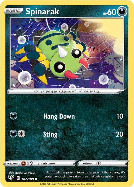 Pokemon Spinarak 102/189 SWSH03: Darkness Ablaze Reverse Holo - EternaCards