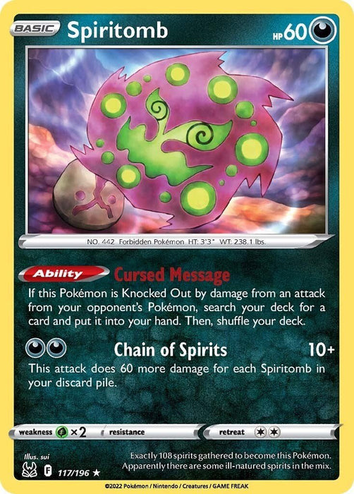 Pokemon Spiritomb 117/196 SWSH11: Lost Origin Reverse Holo - EternaCards
