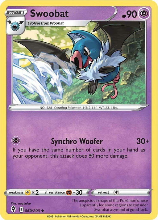 Pokemon Swoobat 069/203 SWSH07: Evolving Skies Normal - Eterna Cards