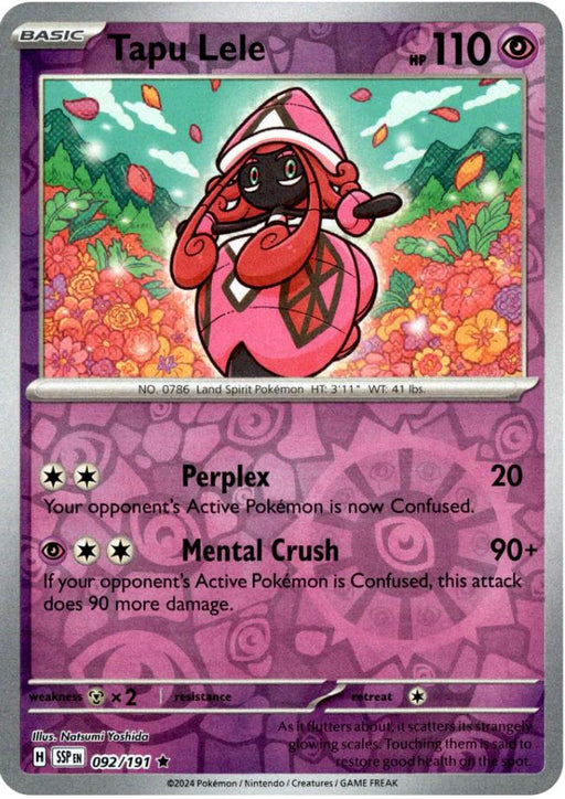 Pokemon Tapu Lele 092/191 SV08: Surging Sparks Holo - Eterna Cards