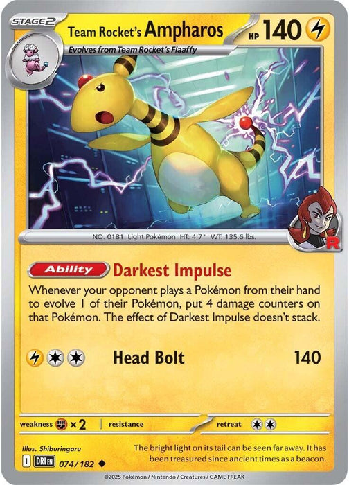 Pokemon Team Rocket's Ampharos 074/182 SV10: Destined Rivals Normal - EternaCards