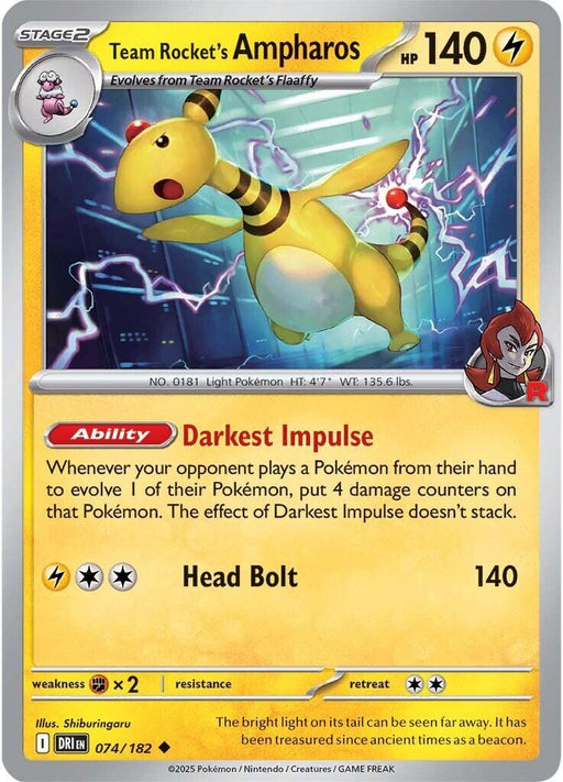 Pokemon Team Rocket's Ampharos 074/182 SV10: Destined Rivals Normal - EternaCards