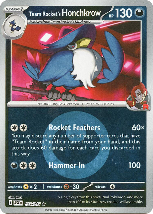 Pokemon Team Rocket's Honchkrow (Energy Symbol Pattern) 127/217 ME: Ascended Heroes Reverse Holo - Eterna Cards