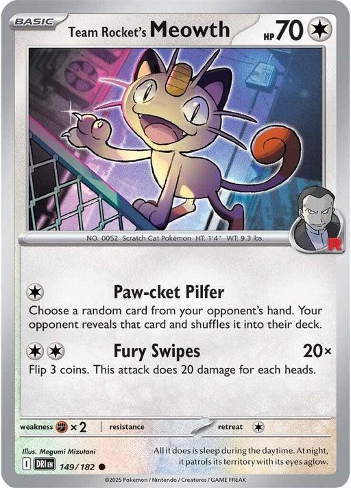 Pokemon Team Rocket's Meowth 149/182 SV10: Destined Rivals Reverse Holo - EternaCards