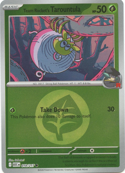 Pokemon Team Rocket's Tarountula (Energy Symbol Pattern) 018/217 ME: Ascended Heroes Reverse Holo - Eterna Cards