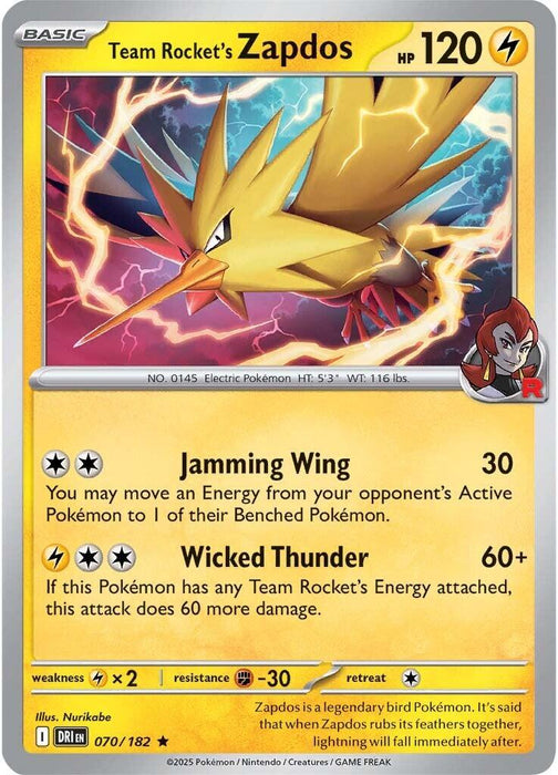 Pokemon Team Rocket's Zapdos 070/182 SV10: Destined Rivals Holo - EternaCards
