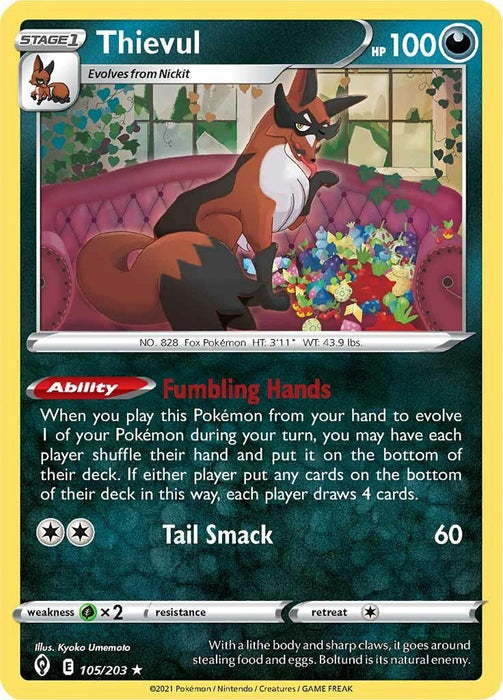 Pokemon Thievul 105/203 SWSH07: Evolving Skies Reverse Holo - EternaCards