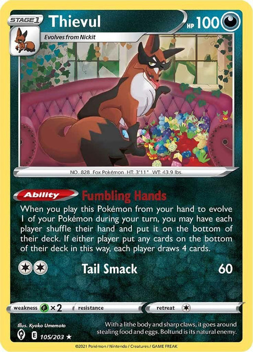 Pokemon Thievul 105/203 SWSH07: Evolving Skies Reverse Holo - EternaCards