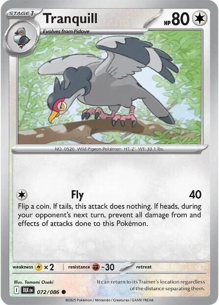 Pokemon Tranquill 072/086 SV: Black Bolt Reverse Holo - EternaCards