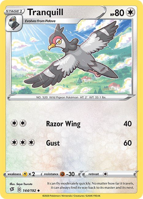 Pokemon Tranquill 144/192 SWSH02: Rebel Clash Reverse Holo - EternaCards
