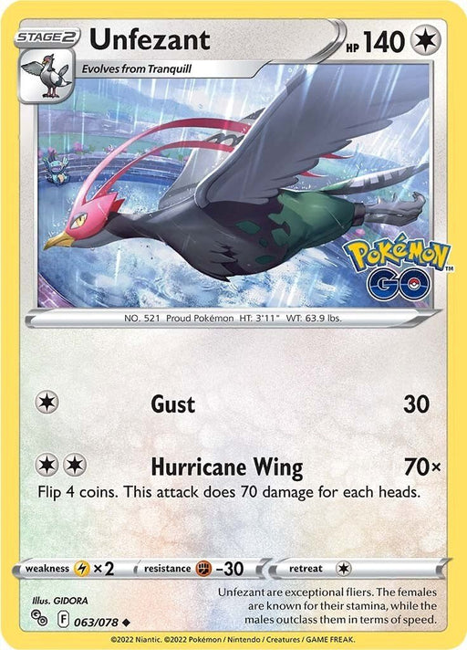 Pokemon Unfezant 063/078 Pokemon GO Reverse Holo - EternaCards
