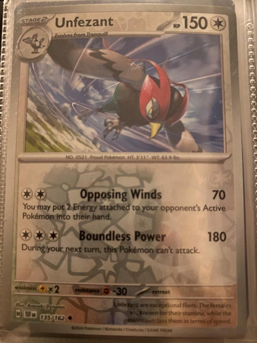 Pokemon Unfezant 135/162 SV05: Temporal Forces Normal - Eterna Cards