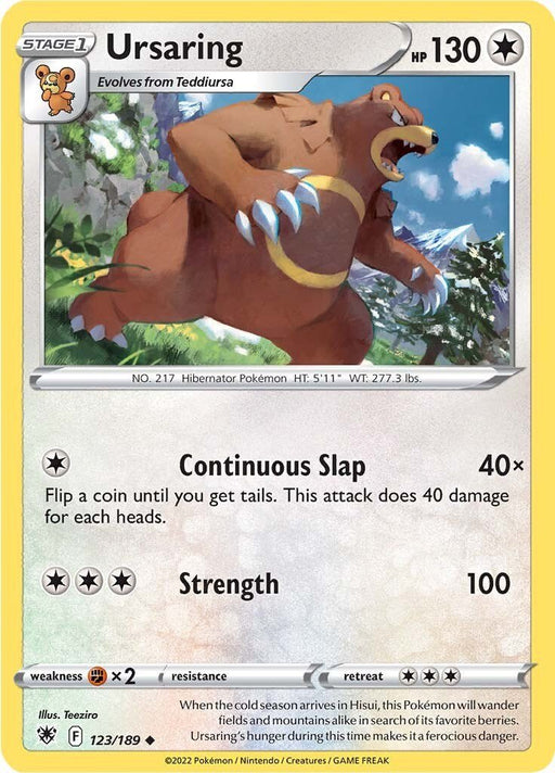 Pokemon Ursaring 123/189 SWSH10: Astral Radiance Reverse Holo - EternaCards