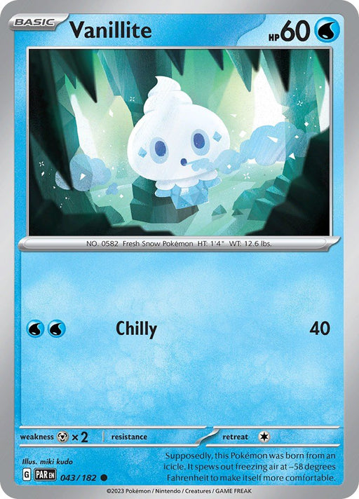 Pokemon Vanillite 043/182 SV04: Paradox Rift Reverse Holo - EternaCards