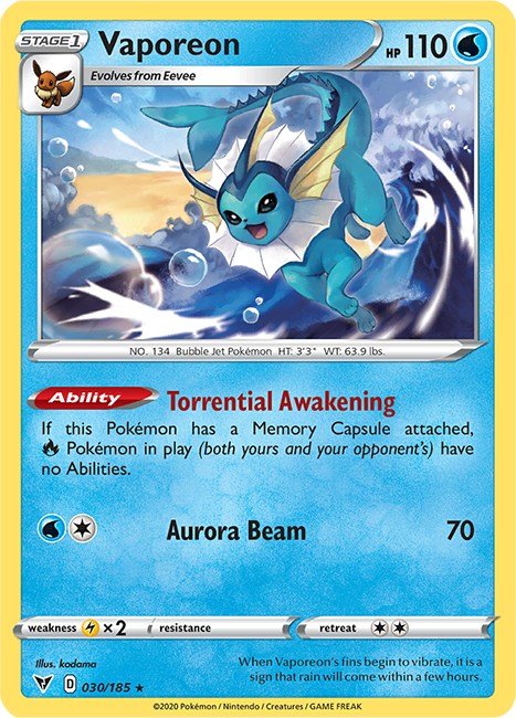 Pokemon Vaporeon 030/185 SWSH04: Vivid Voltage Reverse Holo - EternaCards