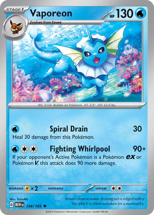 Pokemon Vaporeon 134/165 SV: Scarlet & Violet 151 Holo - EternaCards