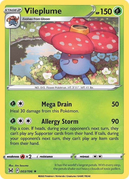 Pokemon Vileplume 003/196 SWSH11: Lost Origin Reverse Holo - EternaCards
