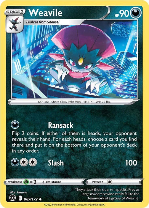 Pokemon Weavile 087/172 SWSH09: Brilliant Stars Normal - EternaCards