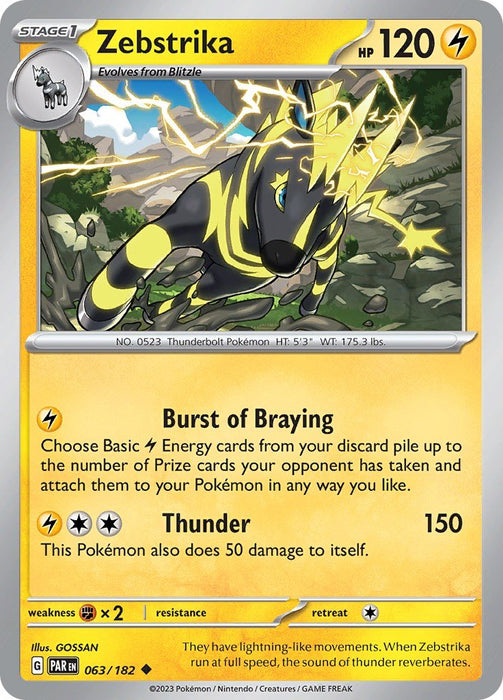 Pokemon Zebstrika 063/182 SV04: Paradox Rift Normal - Eterna Cards