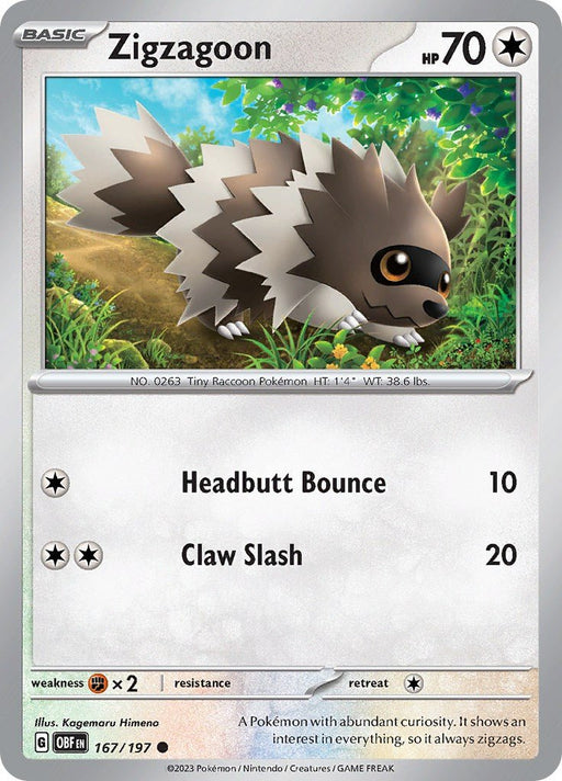 Pokemon Zigzagoon 167/197 SV03: Obsidian Flames Reverse Holo - EternaCards