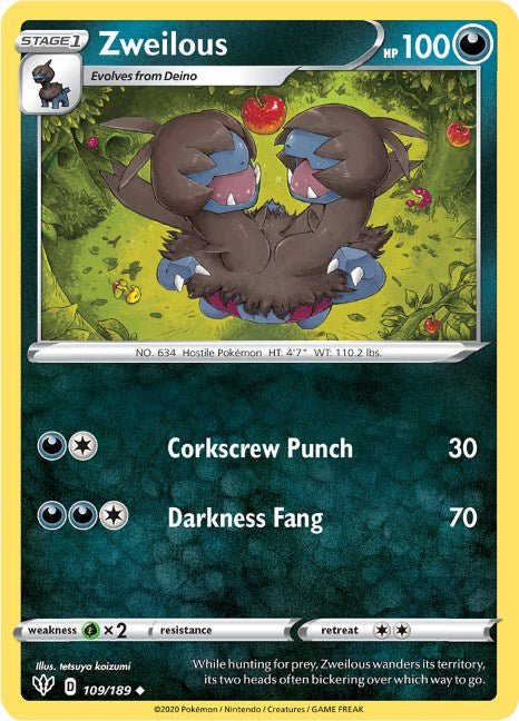 Pokemon Zweilous 109/189 SWSH03: Darkness Ablaze Reverse Holo - EternaCards