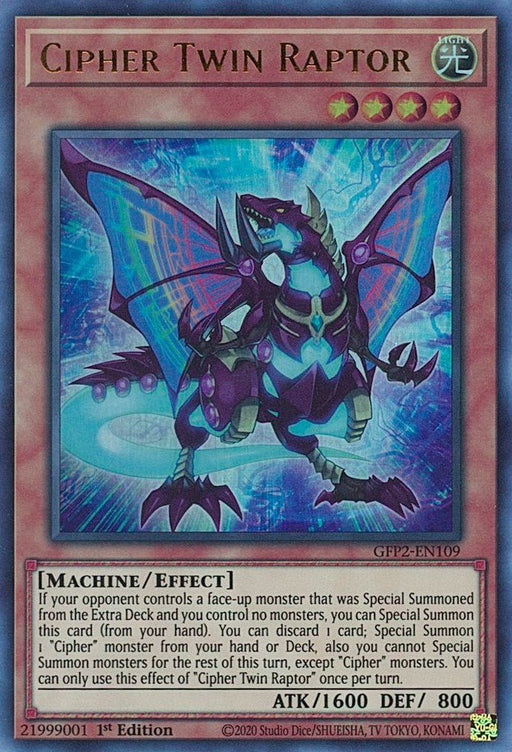 YuGiOh Cipher Twin Raptor GFP2-EN109 Ghosts From the Past: The 2nd Haunting 1st Edition - EternaCards